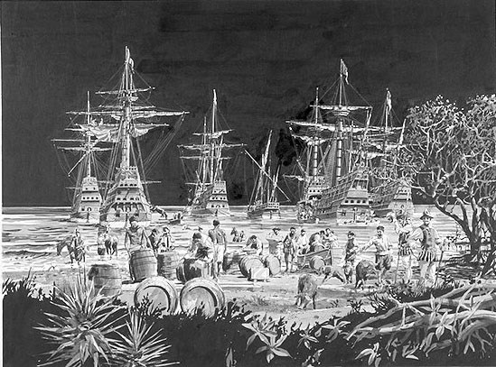 A painting of Hernando de Soto's landing in Florida