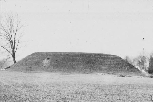 A historic photo of one of the two mounds at the Lamar site