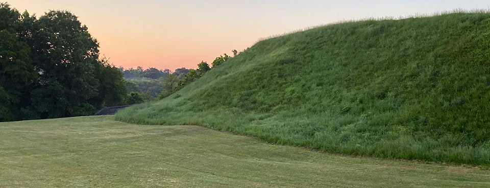 The Great Temple Mound at sunrise A view of the side of the Great Temple Mound at sunrise
