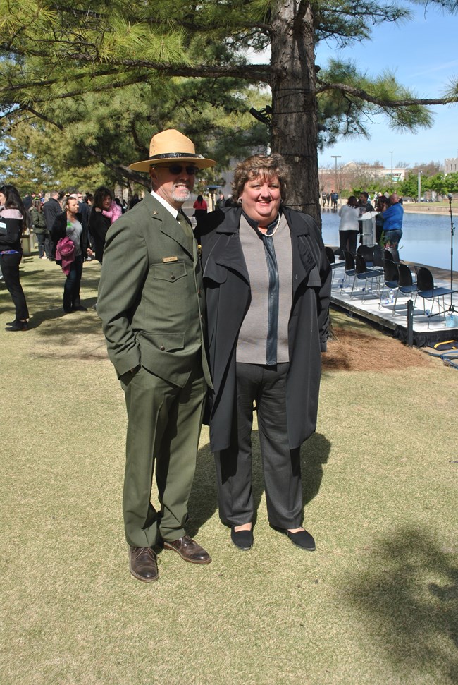 Former Chickasaw NRA Supt. Bill Wright with OKC Memorial Museum President Kari Watkins