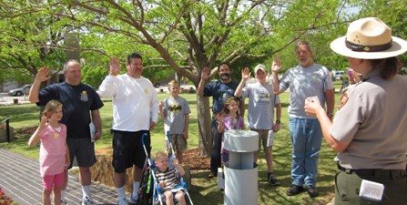 Swearing in Jr. Rangers at the OKlahoma City National Memorial