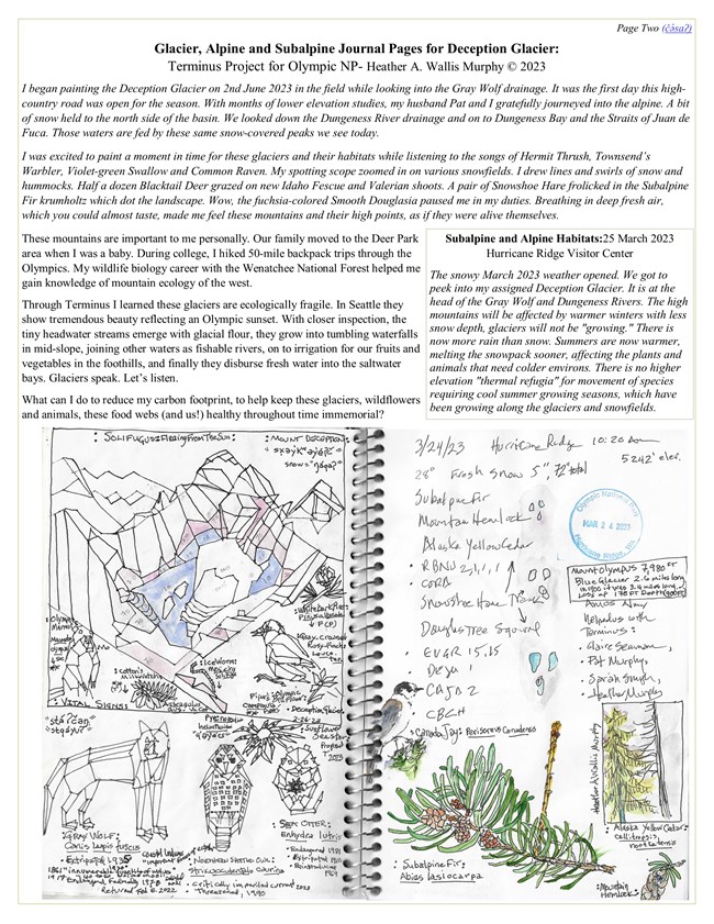 Text and image of a notebook with notes and paintings. Full alt text in dropdown element below.