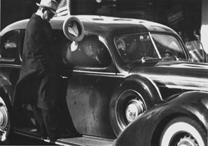 President Franklin D. Roosevelt in automobile.