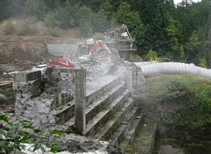 excavators work on removing Elwha Dam