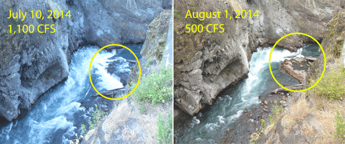 side by side images of remaining Glines Canyon Dam