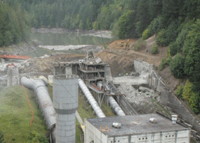 left spillway area of Elwha Dam, diversion channel excavation in progress