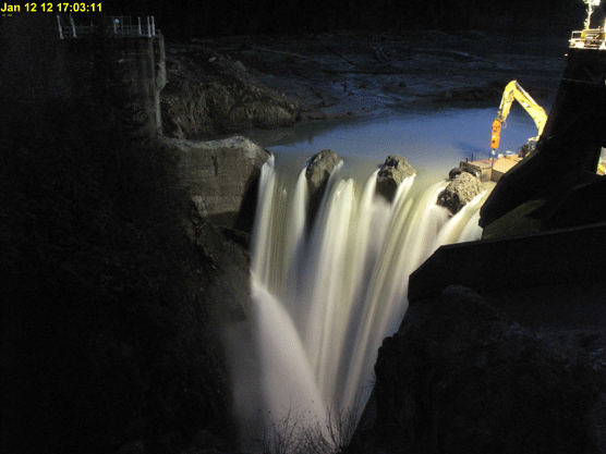 notching Glines Canyon Dam in the dark