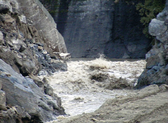 water flowing through deep canyon