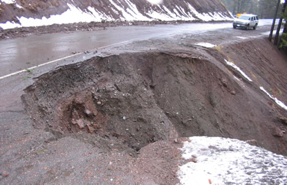 landslide just below road pavement