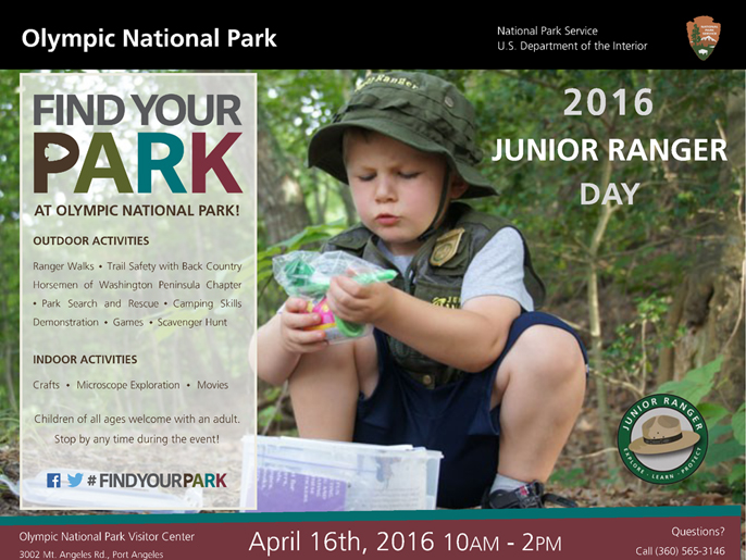 poster with info about junior ranger day and photo of a young boy