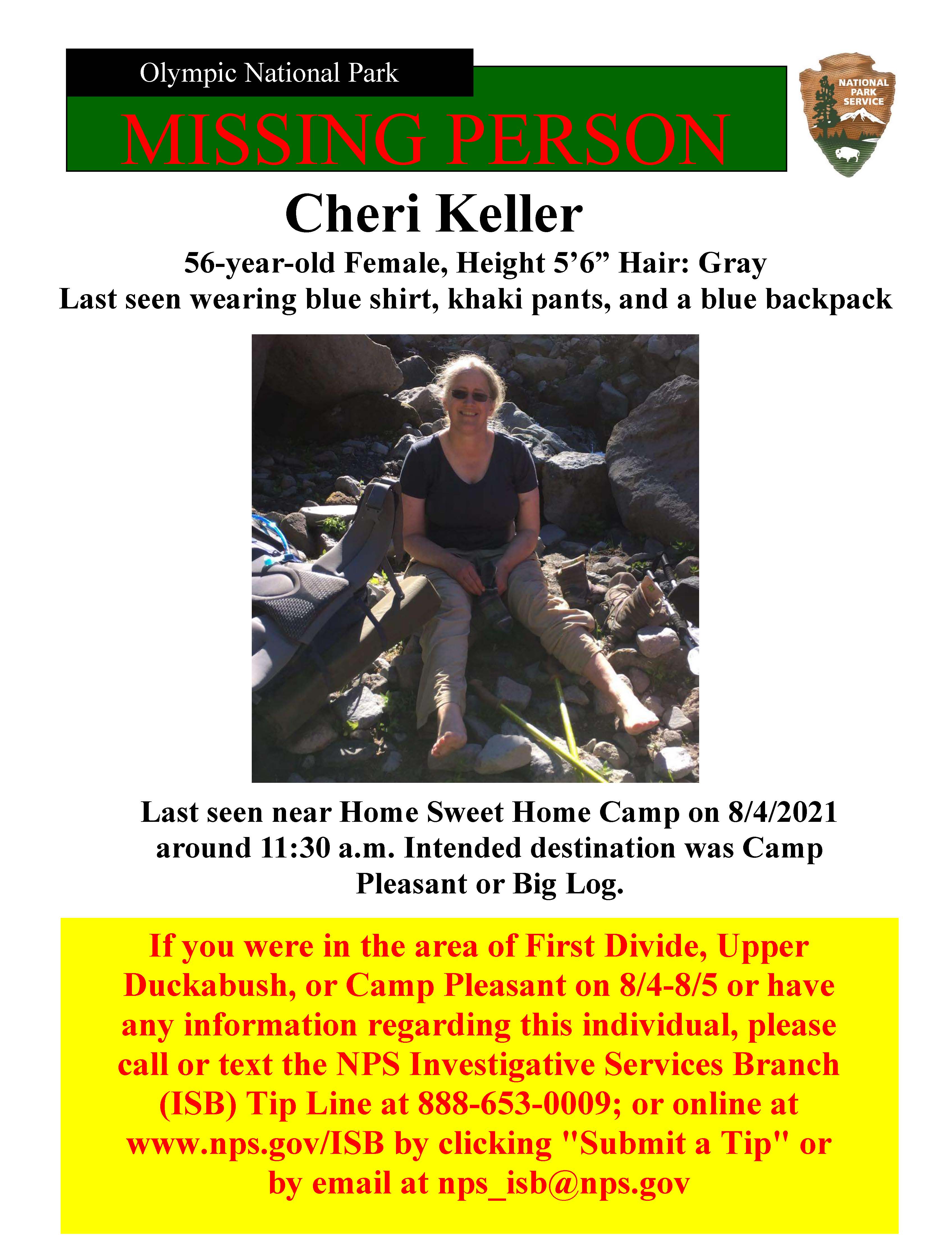 Missing person poster of Cheri Keller