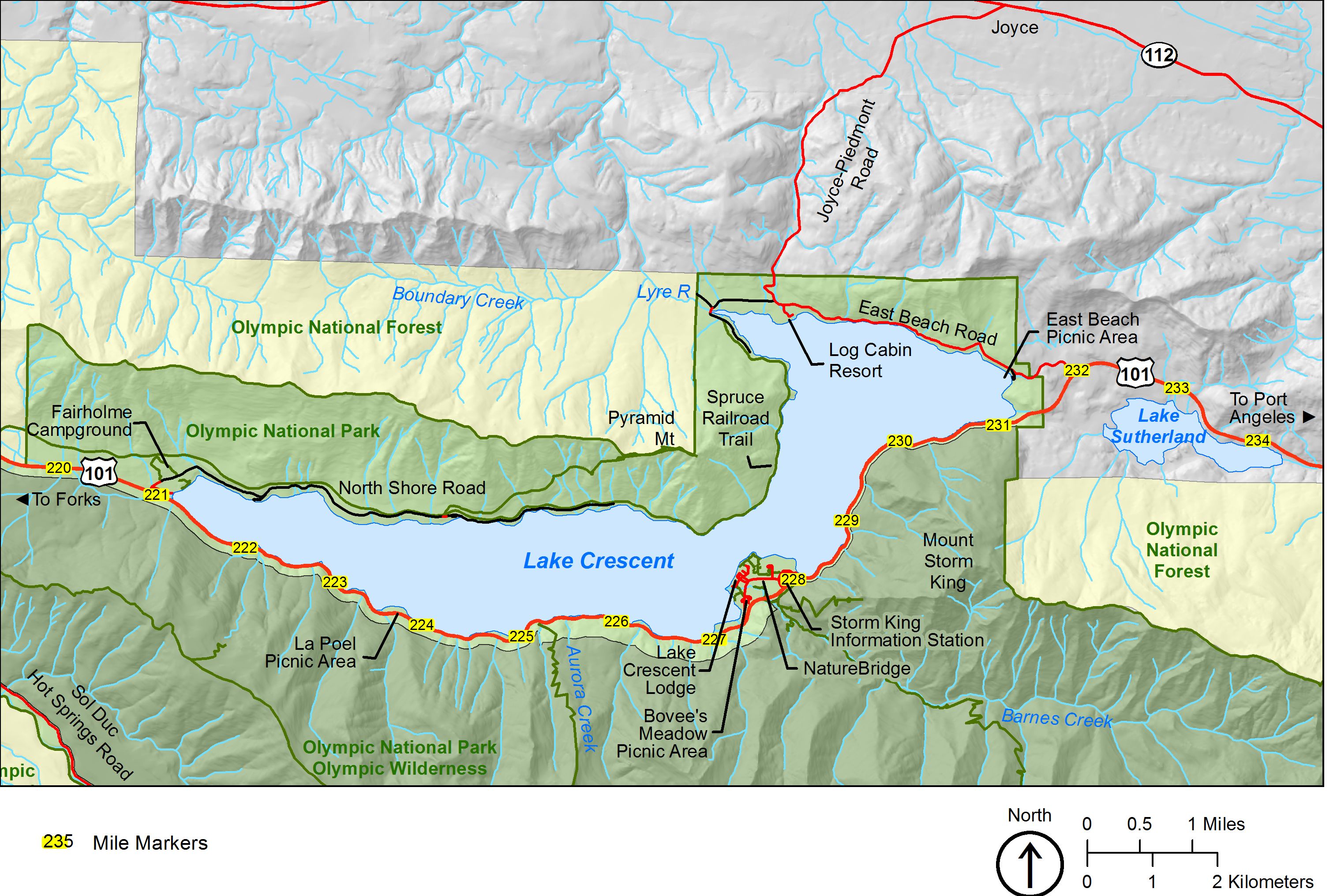 Map of Highway 101 at Lake Crescent