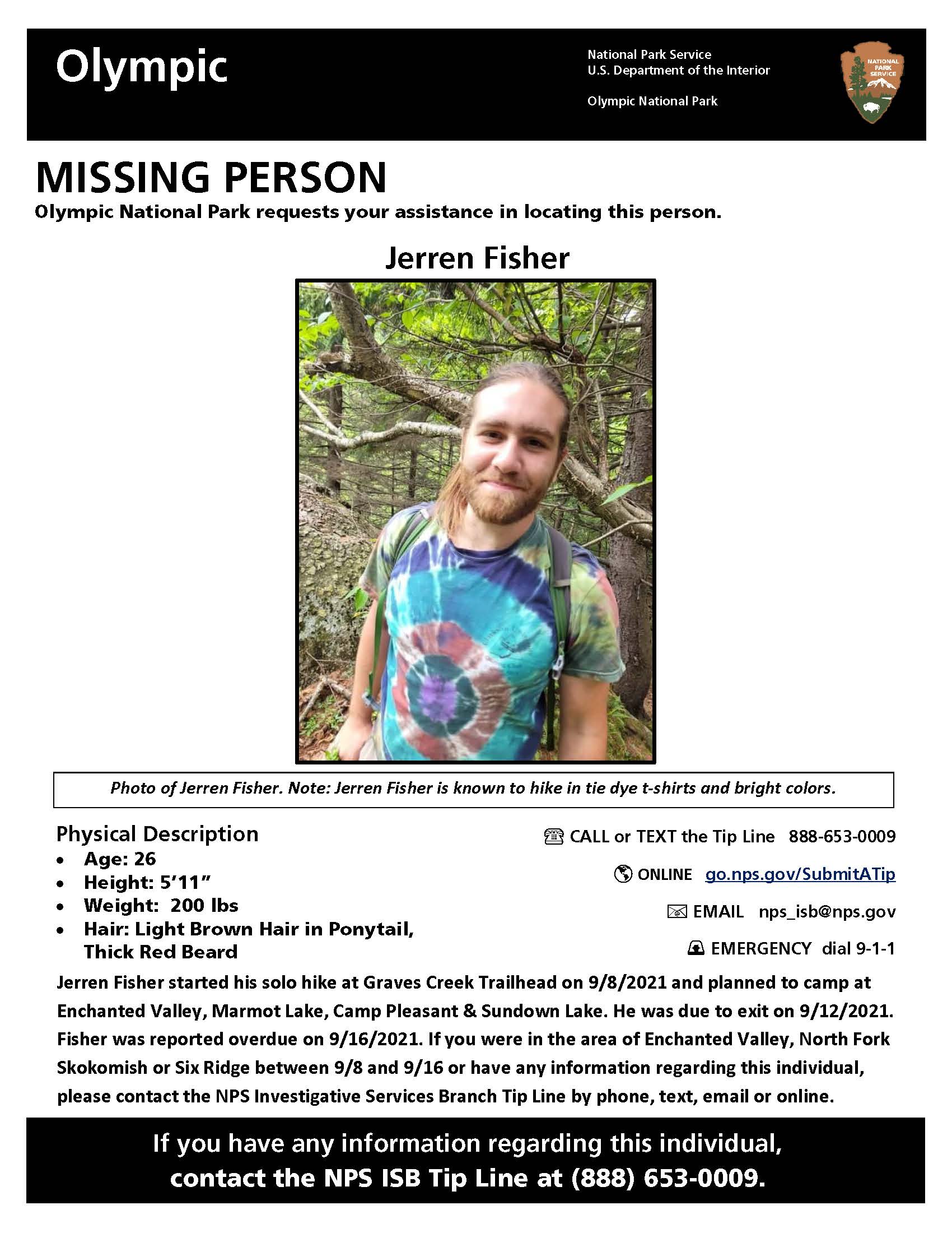 Missing person flyer for Jerren Fisher