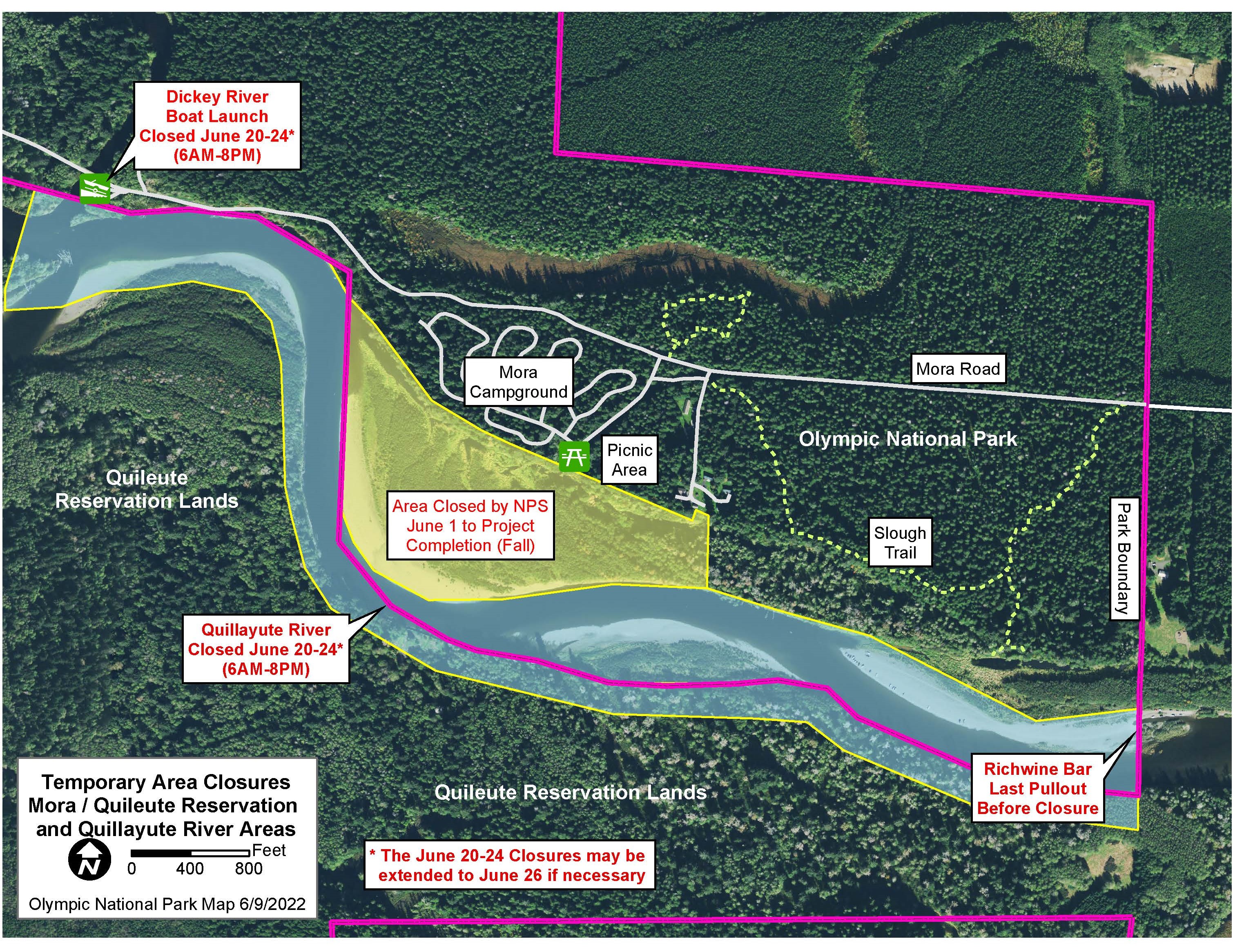 Map of the river closure and floodplain closure near Mora Campground