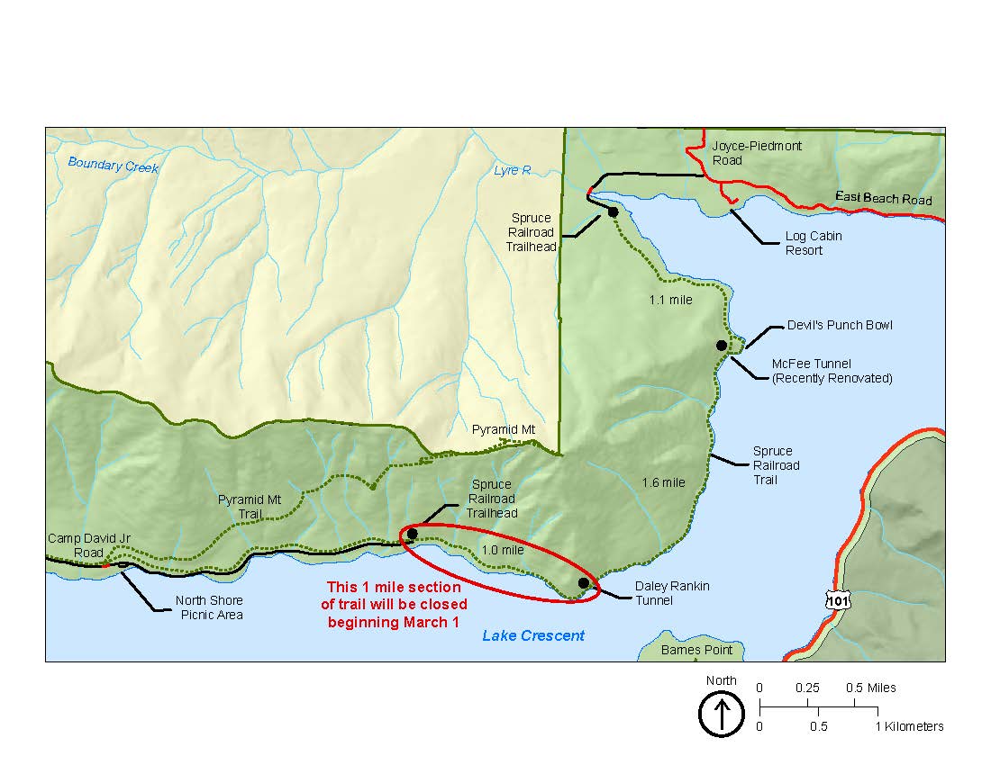 Spruce Railroad Trail Closure Area Map Map of Spruce Railroad Trail at Lake Crescent