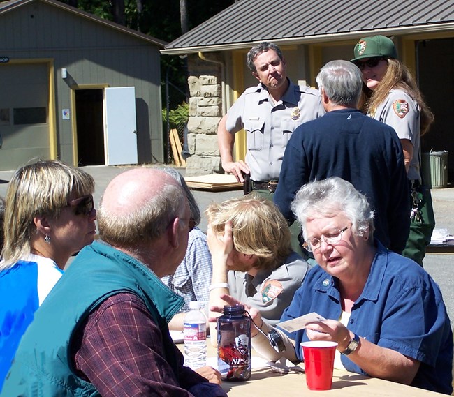 small groups of people talking