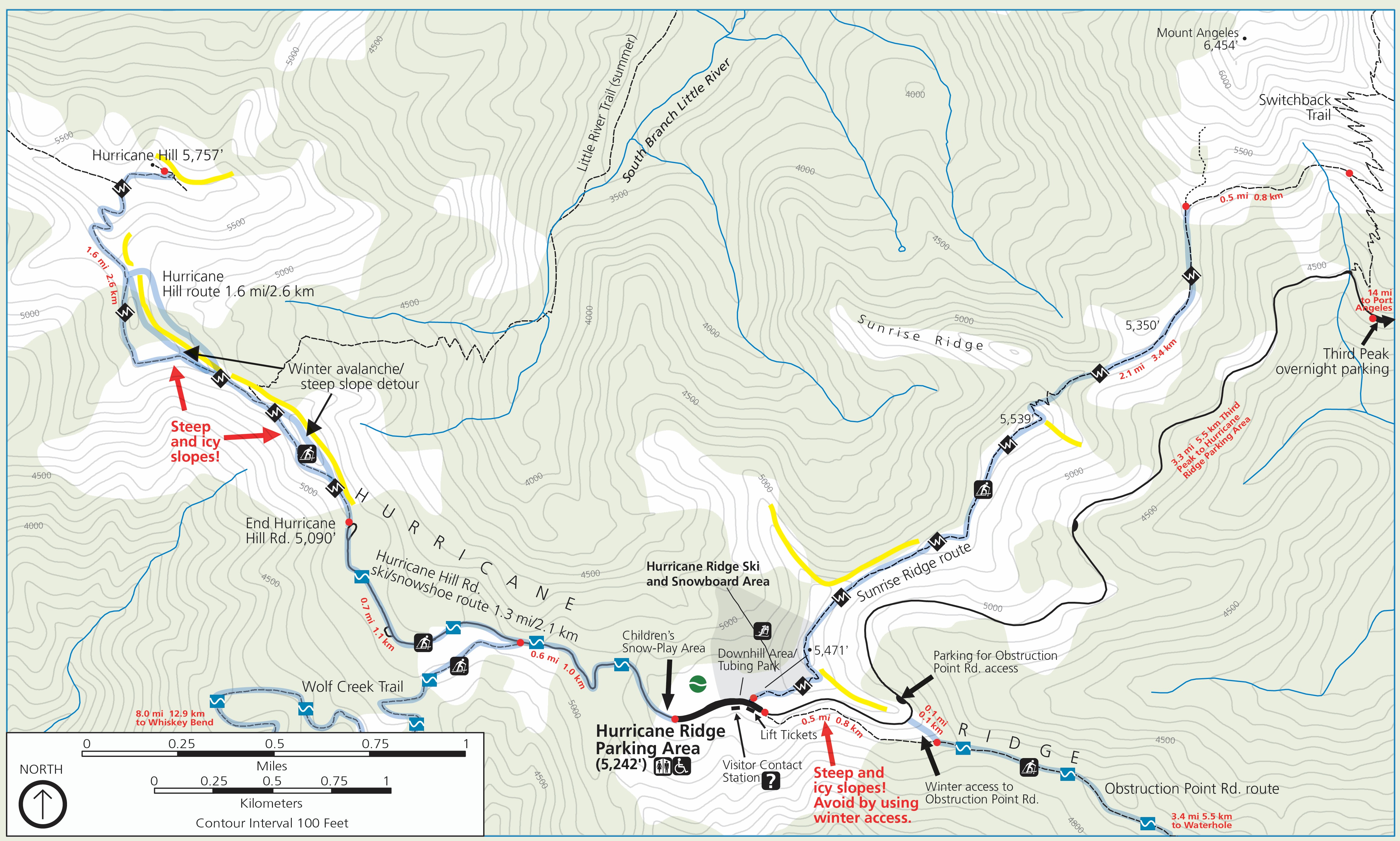 Map of the Hurricane Ridge area in winter.