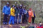 people standing on log