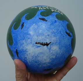 Olympic National Park Christmas tree ornament, showing tribal canoe image