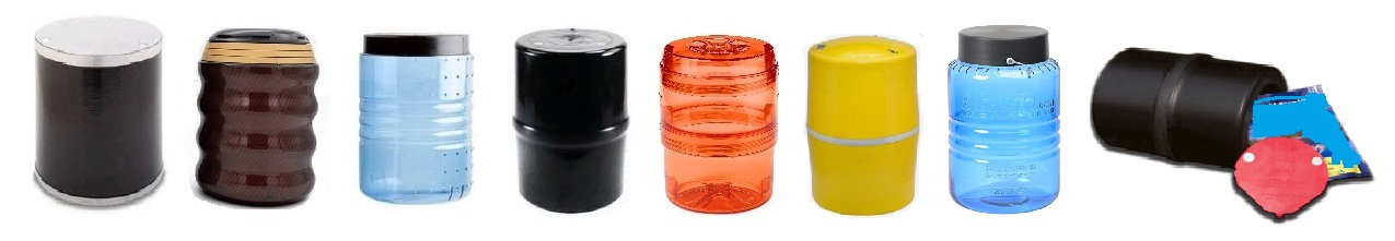 A picture containing several bear resistant food containers.