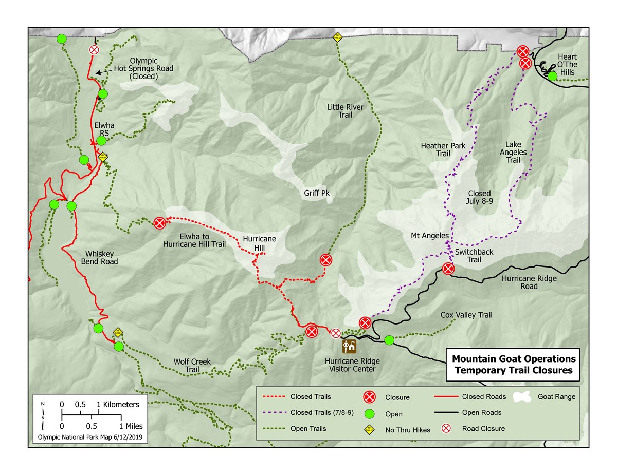 Map of Closures at Hurricane Ridge for Goat Capture Operations July 2019