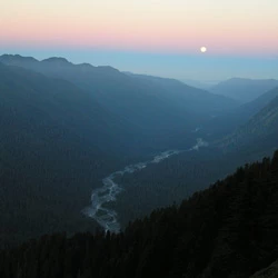 Looking down at sunset over the Hoh River Valley from the High Divide.
