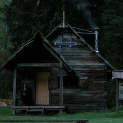 The historic Olympus Guard Station, a wooden ranger station 9.5 miles up the Hoh River Trail in the Hoh rainforest.