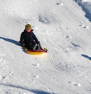 Sledder glides down hill at Hurricane Ridge.