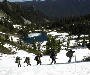Rangers training on snow above Round Lake