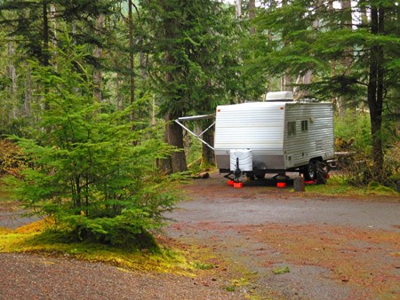 RV camper at Heart of the Hills campground.