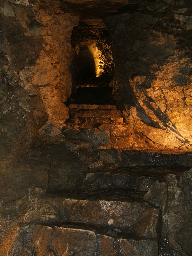 The uneven stairs leading up to the Connecting Tunnel