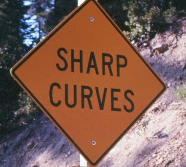 sign warning sharp curves ahead