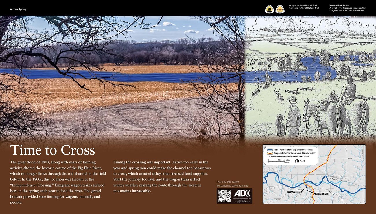 Wayside interpretive exhibit, full audio description is available.