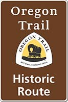 Brown Oregon NHT historic route sign with trail logo Brown Oregon NHT historic route sign with trail logo