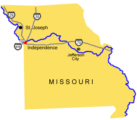 Map image of the auto tour route driving directions from Missouri.