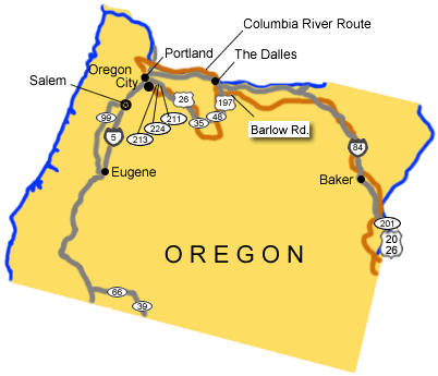Map image of the auto tour route driving directions into Oregon.