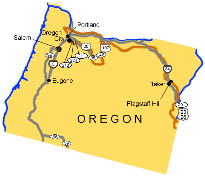A map of Oregon depicting the major highways.