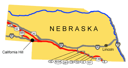 A map of Nebraska depicting the major highways.