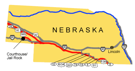 A map of Nebraska depicting the major highways.