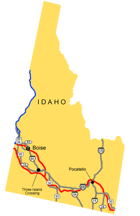 Map image showing the location for Three Island Crossing.