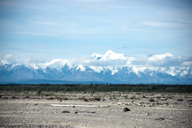 River Walk Park View. Mountains above the Delta River.