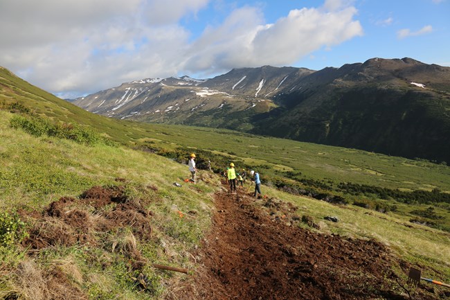 Volunteers working on a trail