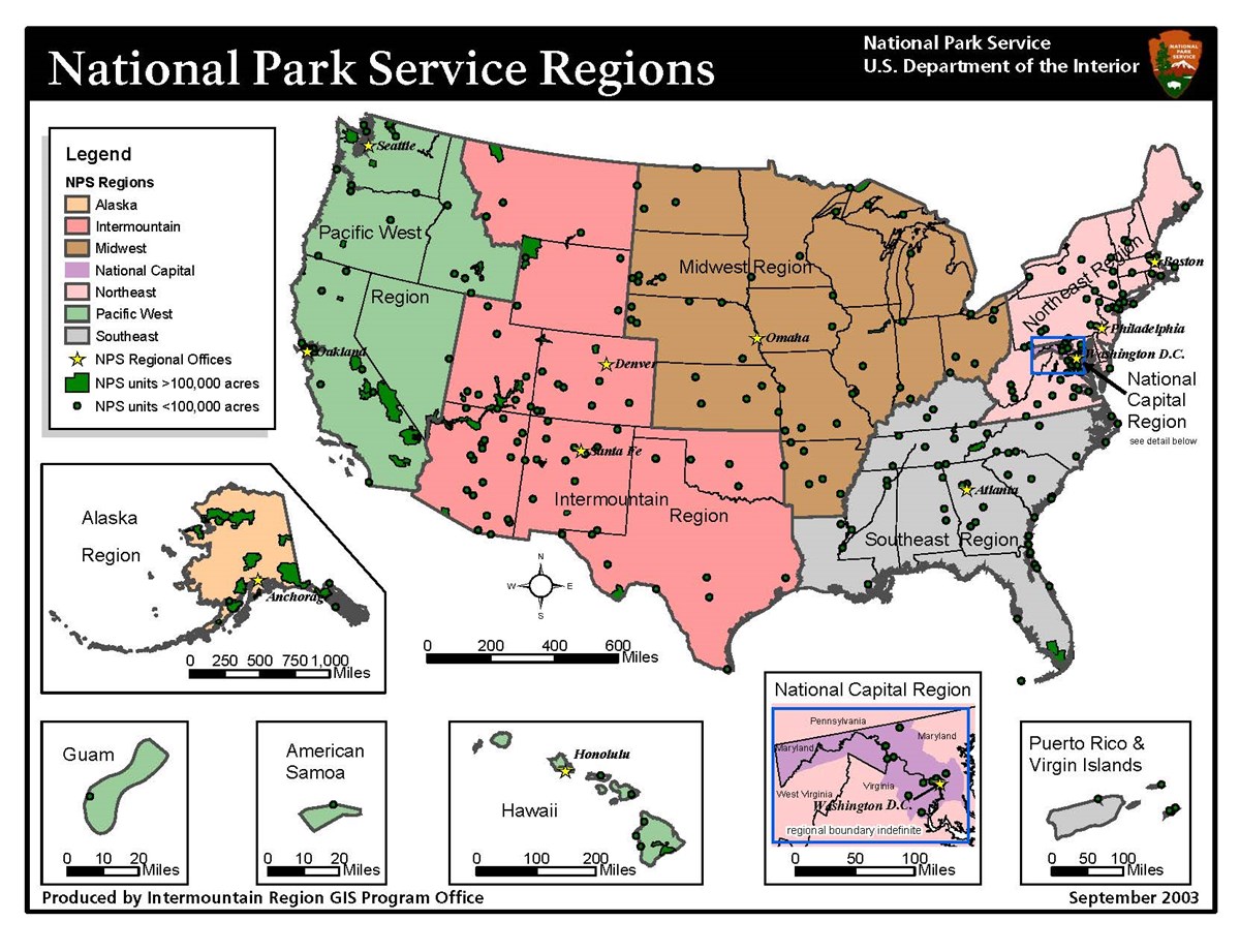 The United States grouped by the National Park Service region. The United States grouped by the National Park Service region.