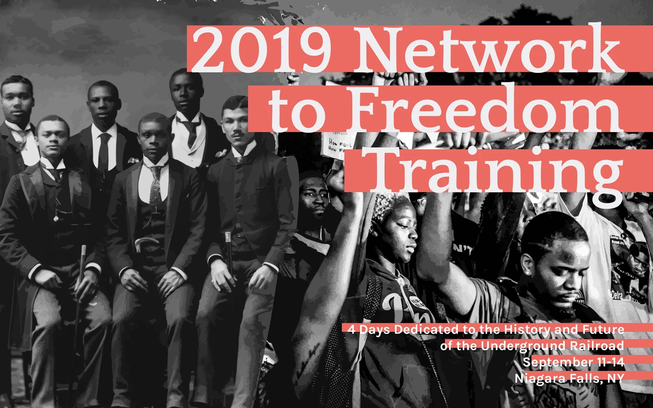 Save the Date Postcard 8x5 Final-01 2019 Network to Freedom Training photo of African American protesters