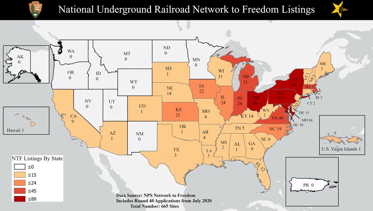 Network to Freedom Listings By State Round 40 Map showing the numbers of Network to Freedom Listings by State.