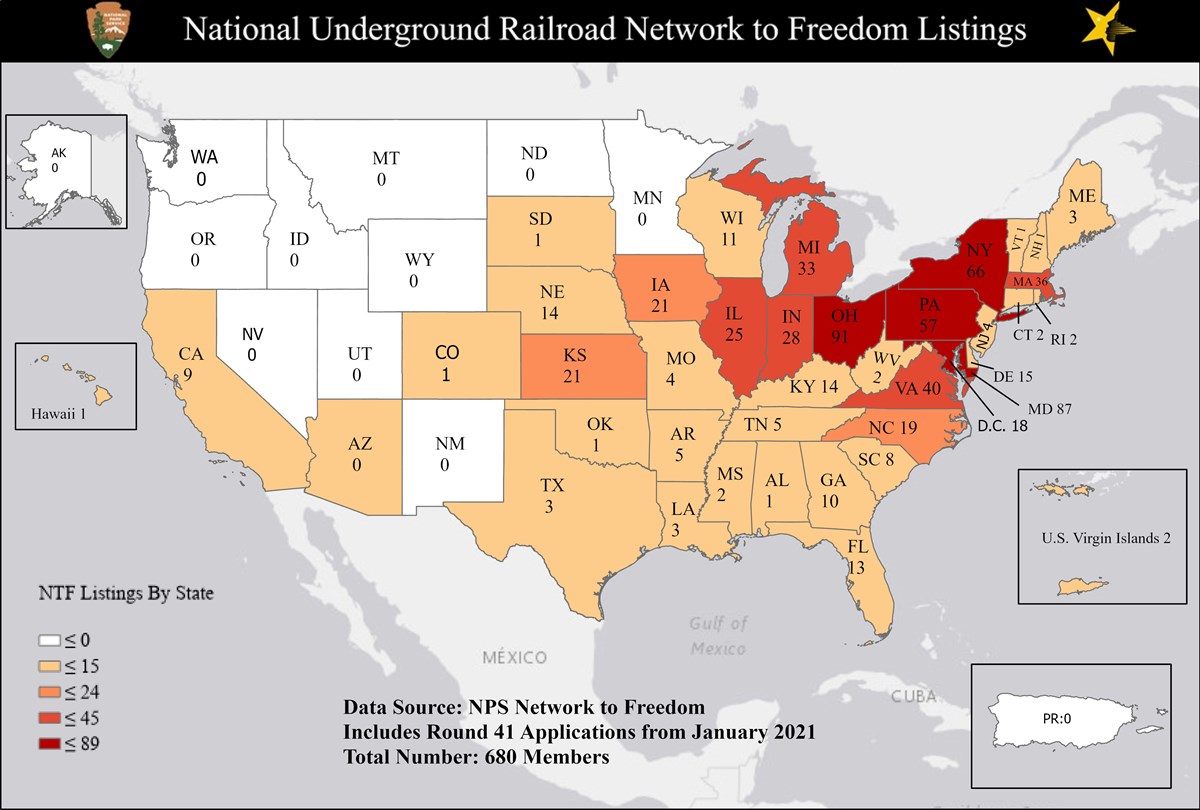 NTF Listings by State Round 41 Map showing the number of Network to Freedom Listings in each state.
