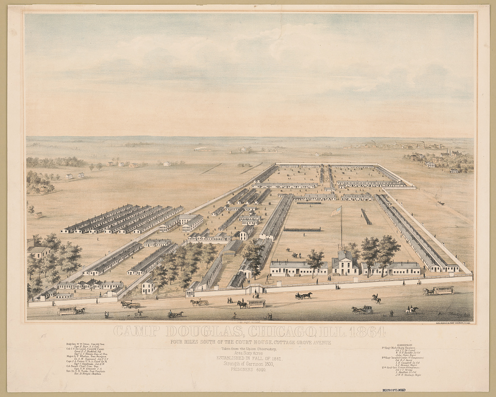 Print showing layout of Camp Douglas’s buildings and walls