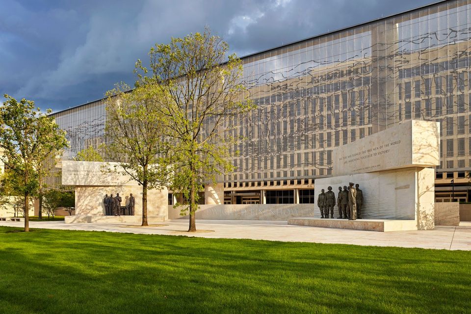 Eisenhower Memorial in front of a Washington, D.C. building.