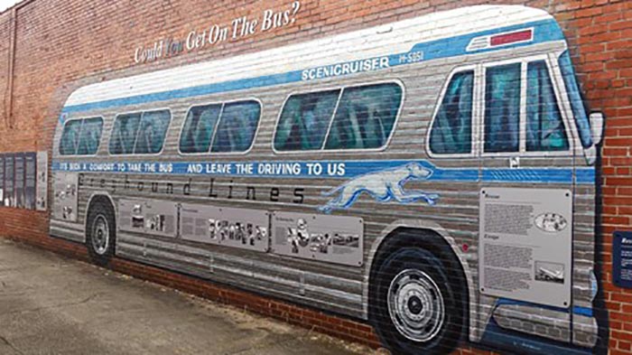 FRRI Bus Painting Painting on a brick wall of a Freedoms Rider greyhound bus