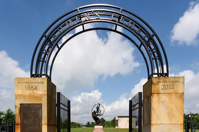 View of the Freedmen Memorial from the Cemetery entrance